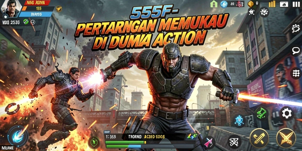 Tampilan aksi seru dalam game 555F dengan karakter beragam.