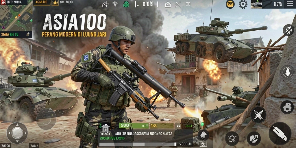 Tampilan menegangkan gameplay ASIA100 saat bertempur di medan perang.
