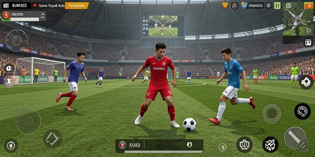 Tampilan gameplay menarik dari BUMI303 dengan aksi sepak bola yang mendebarkan.