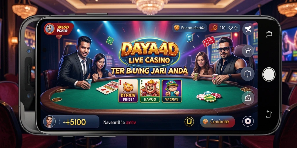 Screenshot DAYA4D menampilkan dealer profesional dan atmosfer permainan Live Casino yang mendebarkan.