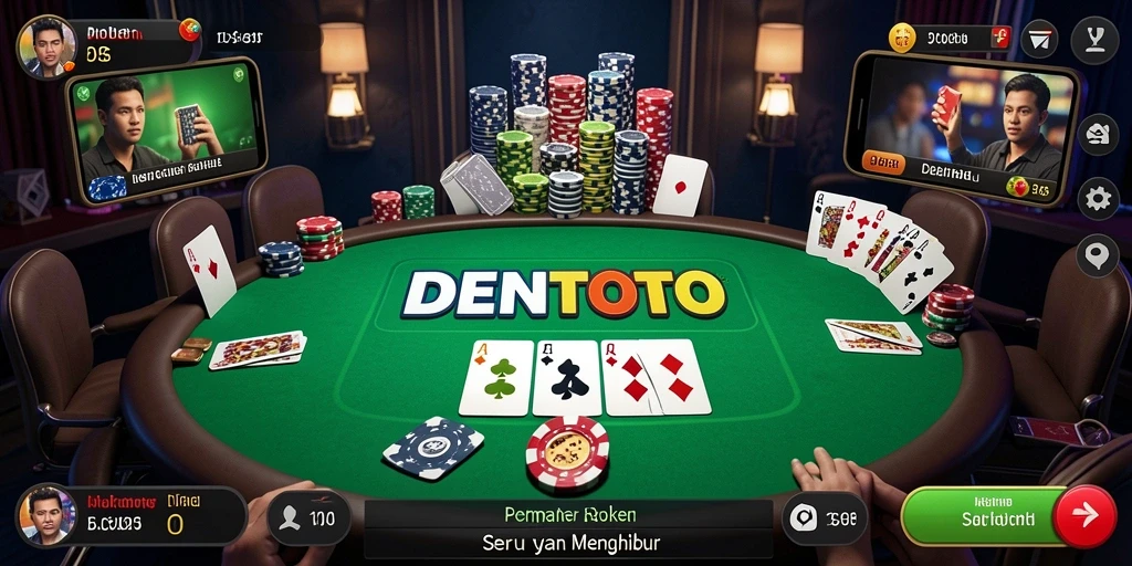 Gambaran mendetail dari gameplay Poker yang seru di DENTOTO.
