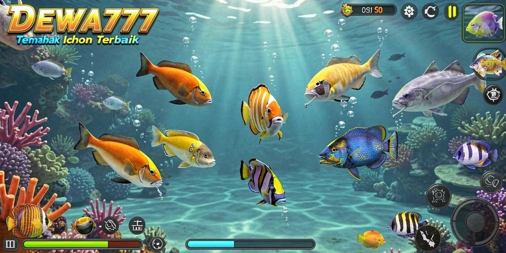 Screenshot tampilan gameplay seru DEWA777 dengan aksi Tembak Ikan.