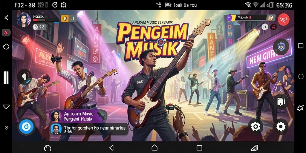 Tampilan gameplay F32 dengan koleksi musik yang menarik.