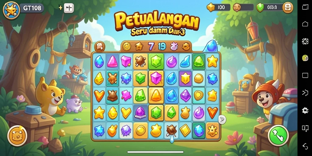 Screenshot gameplay GT108 menampilkan tantangan Match-3 yang seru.