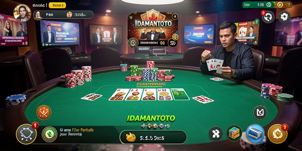 Screenshot gameplay IDAMANTOTO yang menunjukkan momen seru dalam permainan poker.