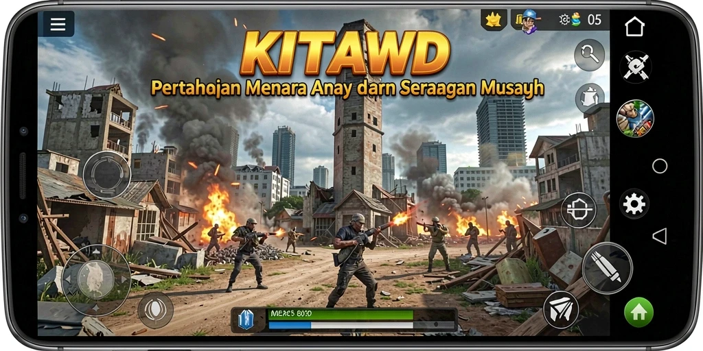 Screenshot utama KITAWD menampilkan gameplay intens Tower Defense.