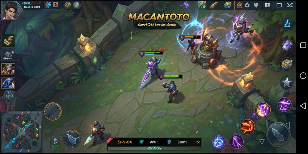 Screenshot gameplay MACANTOTO menampilkan aksi seru dalam pertempuran MOBA.