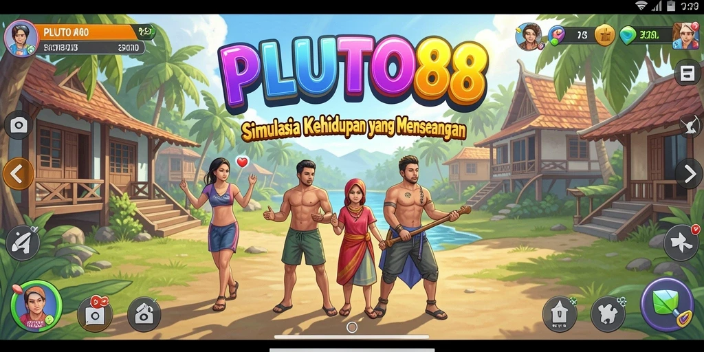 Tampilan gameplay <strong>PLUTO88</strong> menampilkan interaksi karakter yang dinamis.