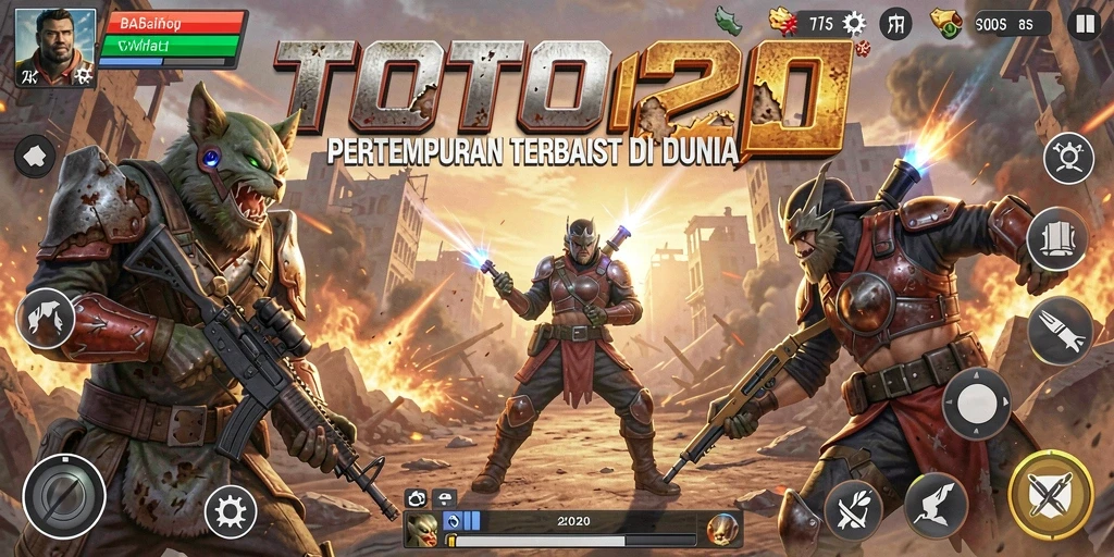 Screenshot utama TOTO20 menunjukkan aksi seru dalam permainan Battle Royale.