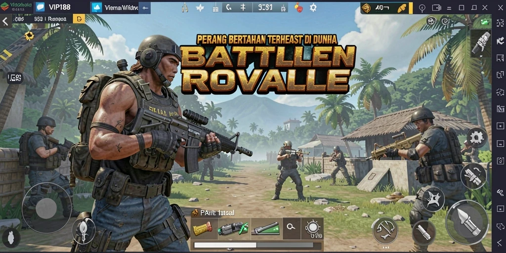 Screenshot gameplay VIP188 yang menampilkan pertempuran Battle Royale yang mendebarkan.